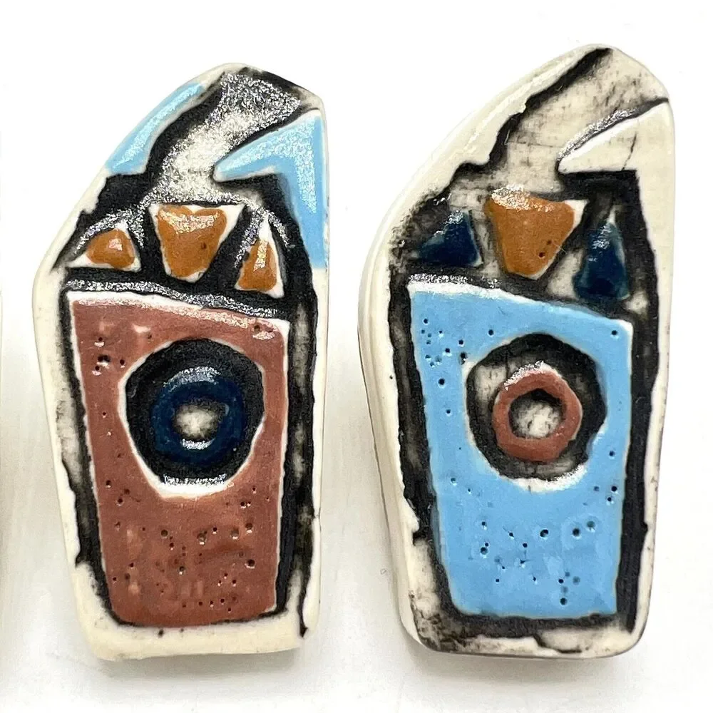 4 Coffee Cup Shaped Drawer Pulls Cabinet Knobs Glazed Ceramic Art Tile Novelty